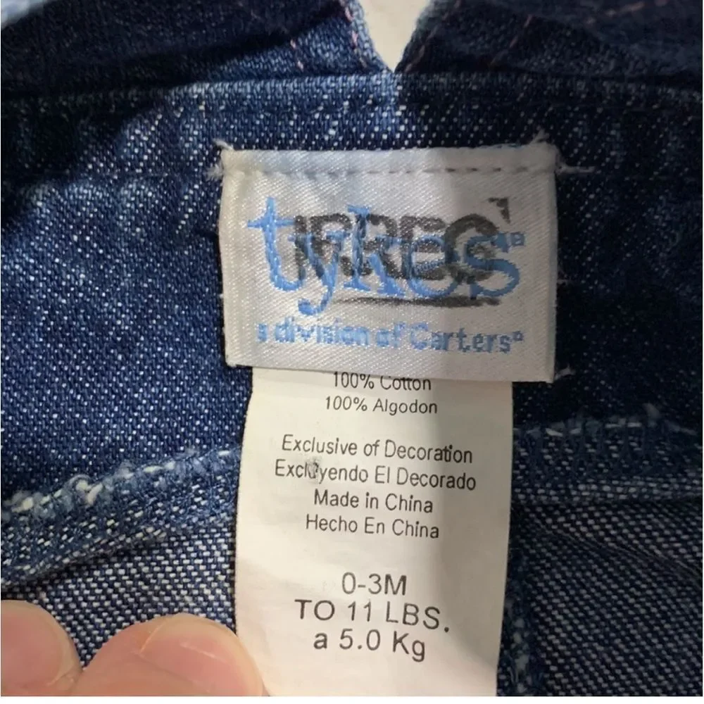 CARTER’S | Tykes Girls Denim Blue Jeans Dress Flowers Size 0-3M